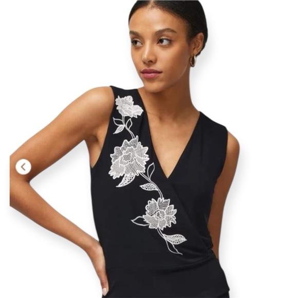 White House Black Market Tops - WHBM Sleeveless Surplice Embroidered Appliqué Top